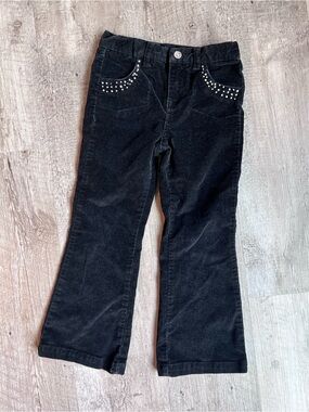 Y2K Kids Black Corduroy Flared Pants with Studded Pockets